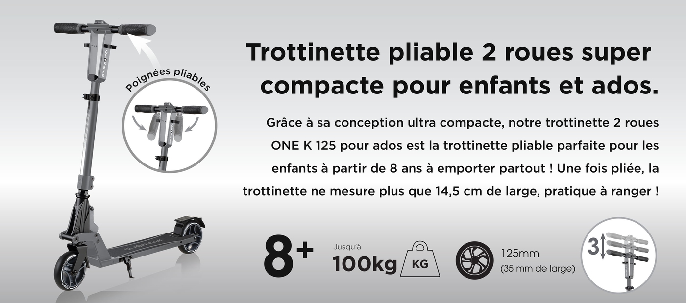 Trottinette urbaine 2 roues ONE K 125 compacte et technique - Globber France